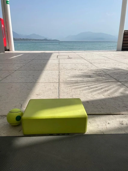 Morning yoga at a renowned lido in front of Lake Garda 6